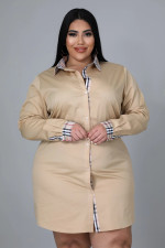 SC Plus Size Plaid Patchwork Long Sleeve Shirt Dress SLF-7062