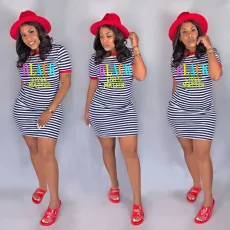SC Plus Size Striped Short Sleeve Mini Dress SH-390368