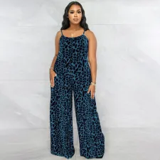 SC Plus Size Leopard Print Wide Leg Jumpsuit OSIF-22405
