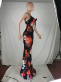 SC Plus Size Floral Print Sling Maxi Dress JZHF-8115