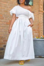 SC White Short Sleeve Hollow Out Maxi Dress MK-3107