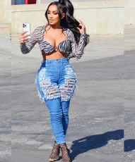 SC Denim Ripped Hole Skinny Jeans Pants LX-5525