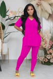 SC Solid V Neck T Shirt And Pants 2 Piece Sets BS-1316