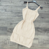 SC Solid Knitted Sleeveless Sling Mini Dress CH-8228