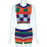 SC Sexy Colorful Knit Sleeveless 2 Piece Shorts Sets DLSF-W22L16206