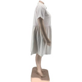 SC Plus Size Solid Short Sleeve Shirt Dress WAF-77481
