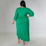 SC Plus Size Solid V Neck Irregular Long Dress NNWF-7584