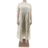 SC Plus Size Solid Short Sleeve Maxi Dress WAF-77482