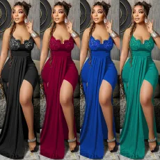 SC Sexy V Neck Backless Long Sling Evening Dress BY-5901