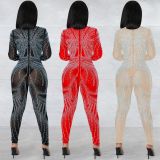 SC Sexy Hot Drilling V Neck Long Sleeve Jumpsuit BY-5885