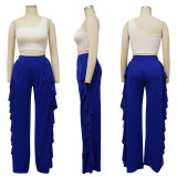 SC Solid Ruffled High Waist Wide Leg Pants YF-10191