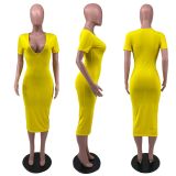 SC Solid Short Sleeve Slim Midi Dress IV-8324
