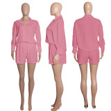 SC Solid Long Sleeve Shirt And Shorts 2 Piece Sets ME-8161