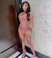 SC Sexy Hot Drilling Halter Backless Night Club Dress OD-8506