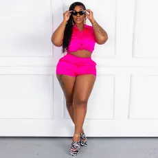 SC Plus Size Solid Short Sleeve Two Piece Sets YNSF-1846