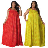 SC Plus Size Polka Dot Print One Shoulder Loose Maxi Dress NNWF-7577