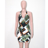 SC Sexy Printed Halter Backless Dress ONY-7021
