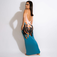 SC Plus Size Printed Backless Sleeveless Maxi Dress OSIF-22345