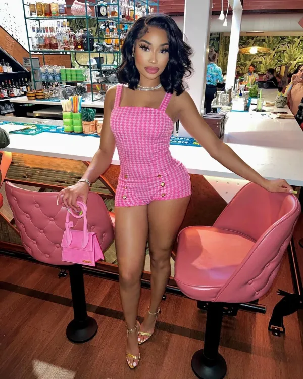 SC Houndstooth Print Strap Romper LSL-6499