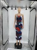SC Tie Dye Print Cross Strap Slim Maxi Dress ANDF-1383