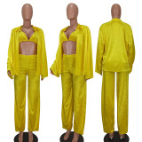 SC Solid Long Sleeve Coat+Bra Top+Pants 3 Piece Sets YD-8638