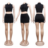 SC Solid Sleeveless Mini Skirt Two Piece Sets NY-9027