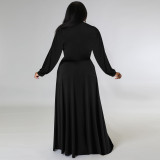 SC Plus Size Solid Long Sleeve Big Swing Maxi Skirt 2 Piece Sets TE-4461