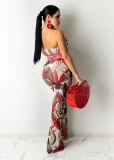 SC Sexy Mesh Printed Strapless Off Shoulder Jumpsuit WY-6782