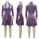 SC Solid Velvet Long Sleeve Mini Dress YF-10185