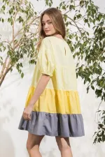 SC Plus Size Contrast Color Patchwork Short Sleeve Dress WAF-77484