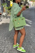 SC Casual Striped Long Sleeve Shirt And Shorts 2 Piece Sets MK-3114