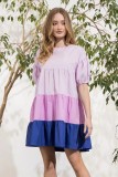 SC Plus Size Contrast Color Patchwork Short Sleeve Dress WAF-77484