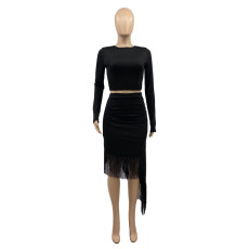 SC Sexy Long Sleeve Irregular Tassel Skirt 2 Piece Sets ANDF-1391