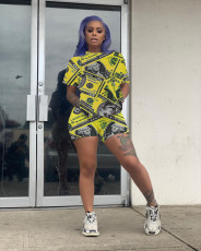 SC Dollar Print T Shirt And Shorts Two Piece Sets ANNF-6119