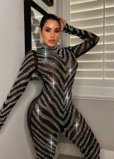 SC Shiny Rhinestones Mesh Long Sleeve Jumpsuit ME-8168