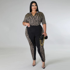 SC Plus Size Printed Short Sleeve 2 Piece Pants Sets NNWF-7541