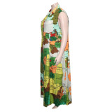 SC Plus Size Map Print Sleeveless Maxi Dress ONY-6009