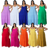 SC Plus Size Solid High Waist Sling Maxi Dress BMF-097