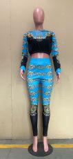 SC Casual Printed Long Sleeve Two Piece Pants Sets SHMF-6159