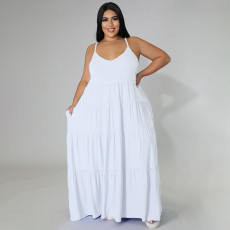 SC Plus Size Solid High Waist Sling Maxi Dress BMF-097