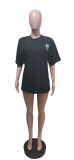 SC Casual Printed Short Sleeve O Neck T-Shirt Dress YUEM-661077