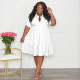 SC Plus Size Solid Lapel Short Sleeve Shirt Dress SSNF-211209
