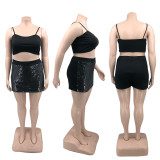 SC Plus Size Sexy Sequin Cami Top+Coat+Mini Skirt 3 Piece Sets PHF-13297
