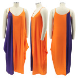 SC Plus Size Contrast Color Loose Slip Maxi Dress HNIF-005