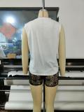 SC Letter Print Sleeveless Top+Lace Shorts 2 Piece Sets GSDF-2108