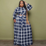 SC Plus Size Plaid Long Sleeve Maxi Skirt 2 Piece Sets OSIF-22425