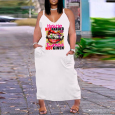 SC Plus Size Printed V Neck Pocket Sling Maxi Dress NY-9032