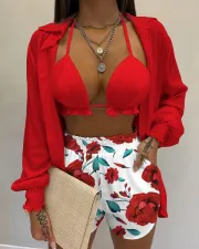 SC Plus Size Bra Top+Long Sleeve Shirt+Shorts 3 Piece Sets GSRX-Q6623