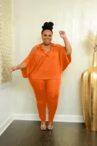 SC Plus Size Solid Cold Shoulder Two Piece Pants Sets JRF-3702