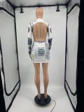 SC Sexy Printed Backless Long Sleeve Mini Dress XHAF-10058